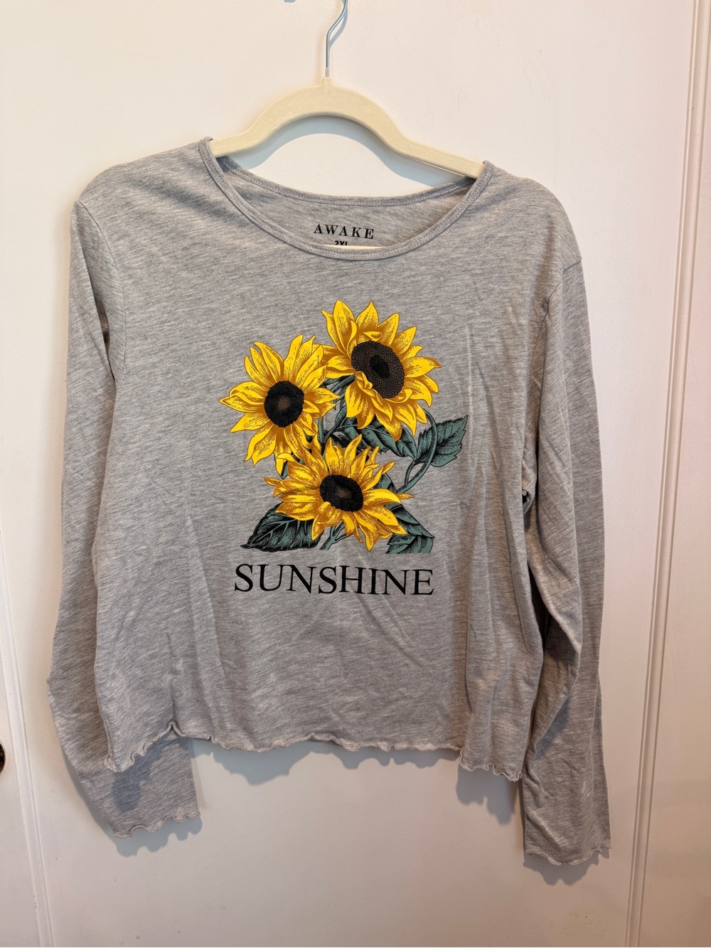 Awake Gray Long Sleeve Tee with Yellow Sunflower Print